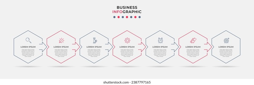 Vector Infografik Design Business Template mit Symbolen und 7 Optionen oder Schritten.  quadratisches Design oder Diagramm