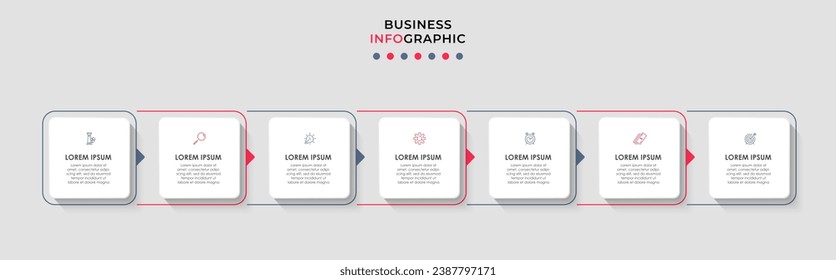 Vector Infografik Design Business Template mit Symbolen und 7 Optionen oder Schritten.  quadratisches Design oder Diagramm