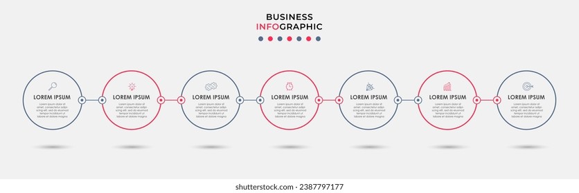 Vector Infographic design business template with icons and 7 options or steps.  square design or diagram