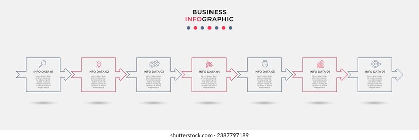 Vector Infographic design business template with icons and 7 options or steps.  square design or diagram