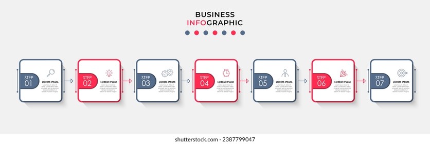 Vector Infographic design business template with icons and 7 options or steps.  square design or diagram