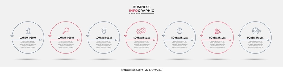 Vector Infografik Design Business Template mit Symbolen und 7 Optionen oder Schritten.  quadratisches Design oder Diagramm