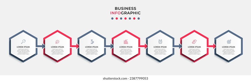 Vector Infografik Design Business Template mit Symbolen und 7 Optionen oder Schritten.  quadratisches Design oder Diagramm