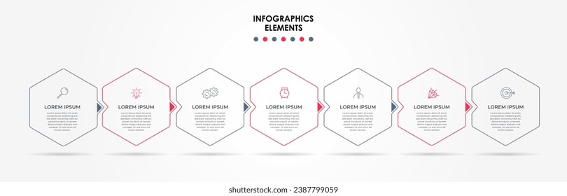 Vector Infografik Design Business Template mit Symbolen und 7 Optionen oder Schritten.  quadratisches Design oder Diagramm