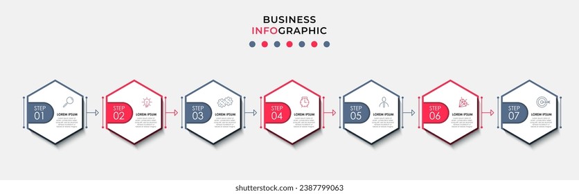 Vector Infografik Design Business Template mit Symbolen und 7 Optionen oder Schritten.  quadratisches Design oder Diagramm
