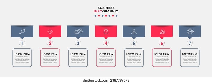 Vector Infographic design business template with icons and 7 options or steps.  square design or diagram