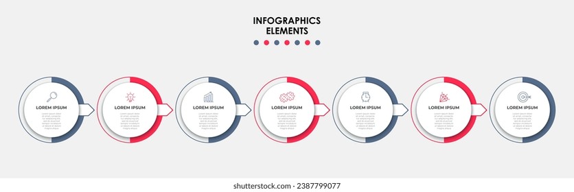 Vector Infografik Design Business Template mit Symbolen und 7 Optionen oder Schritten.  quadratisches Design oder Diagramm