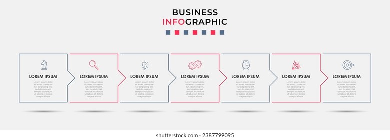 Vector Infographic design business template with icons and 7 options or steps.  square design or diagram