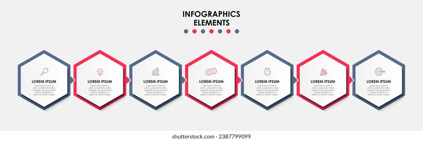 Vector Infographic design business template with icons and 7 options or steps.  square design or diagram