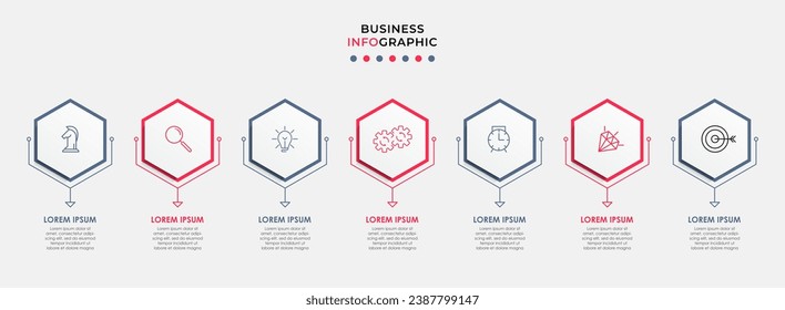 Vector Infographic design business template with icons and 7 options or steps.  square design or diagram