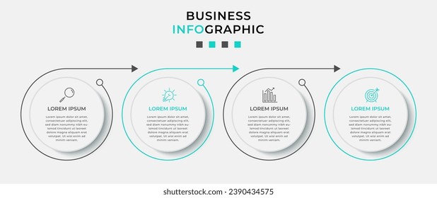 Plantilla de negocio de diseño de infografía vectorial con iconos y 4 opciones o pasos.  diseño cuadrado o diagrama