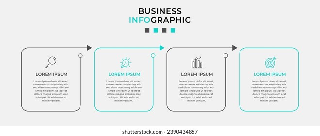 Plantilla de negocio de diseño de infografía vectorial con iconos y 4 opciones o pasos.  diseño cuadrado o diagrama