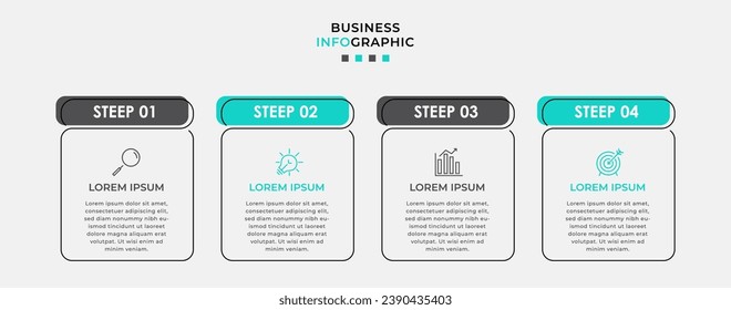 Plantilla de negocio de diseño de infografía vectorial con iconos y 4 opciones o pasos.  diseño cuadrado o diagrama