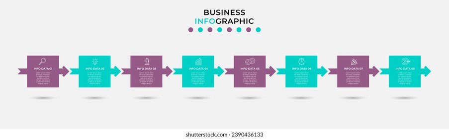 Plantilla de negocio de diseño de infografía vectorial con iconos y 8 opciones o pasos. diseño cuadrado o diagrama