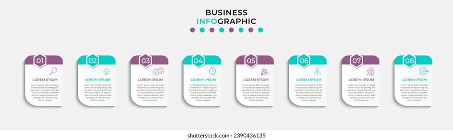 Vector Infographic design business template with icons and 8 options or steps. square design or diagram