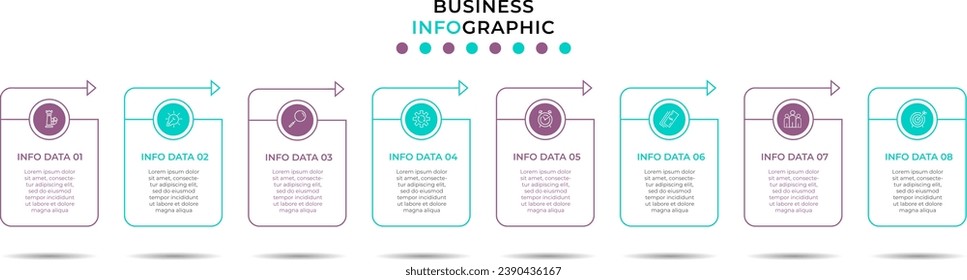 Plantilla de negocio de diseño de infografía vectorial con iconos y 8 opciones o pasos. diseño cuadrado o diagrama