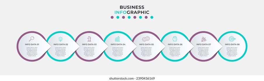 Plantilla de negocio de diseño de infografía vectorial con iconos y 8 opciones o pasos. diseño cuadrado o diagrama
