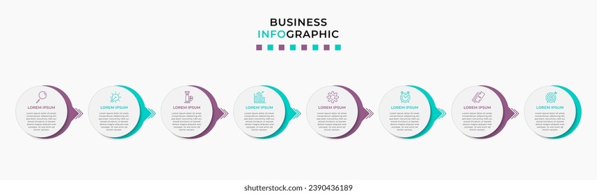 Plantilla de negocio de diseño de infografía vectorial con iconos y 8 opciones o pasos. diseño cuadrado o diagrama
