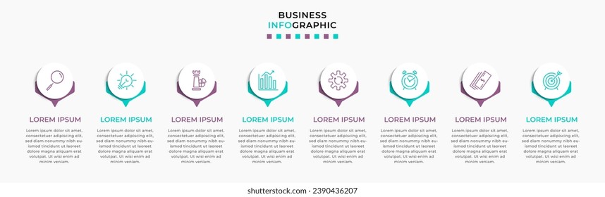 Plantilla de negocio de diseño de infografía vectorial con iconos y 8 opciones o pasos. diseño cuadrado o diagrama