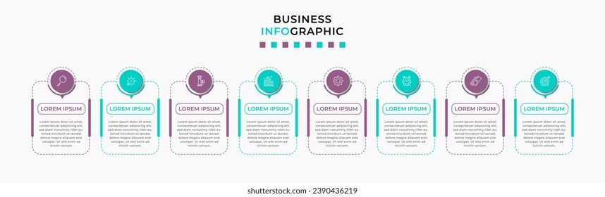 Plantilla de negocio de diseño de infografía vectorial con iconos y 8 opciones o pasos. diseño cuadrado o diagrama