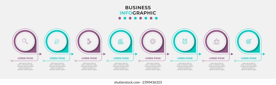 Plantilla de negocio de diseño de infografía vectorial con iconos y 8 opciones o pasos. diseño cuadrado o diagrama