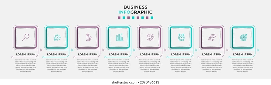 Plantilla de negocio de diseño de infografía vectorial con iconos y 8 opciones o pasos. diseño cuadrado o diagrama