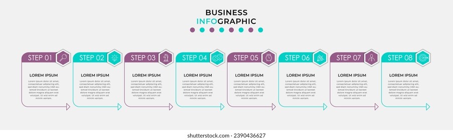 Plantilla de negocio de diseño de infografía vectorial con iconos y 8 opciones o pasos. diseño cuadrado o diagrama