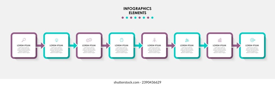Plantilla de negocio de diseño de infografía vectorial con iconos y 8 opciones o pasos. diseño cuadrado o diagrama