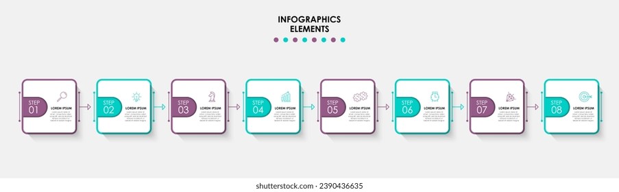 Plantilla de negocio de diseño de infografía vectorial con iconos y 8 opciones o pasos. diseño cuadrado o diagrama