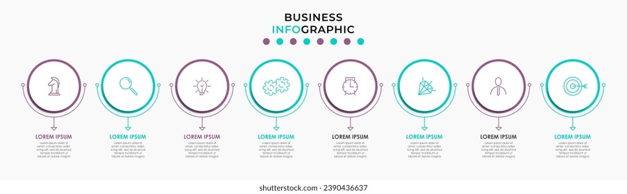 Plantilla de negocio de diseño de infografía vectorial con iconos y 8 opciones o pasos. diseño cuadrado o diagrama