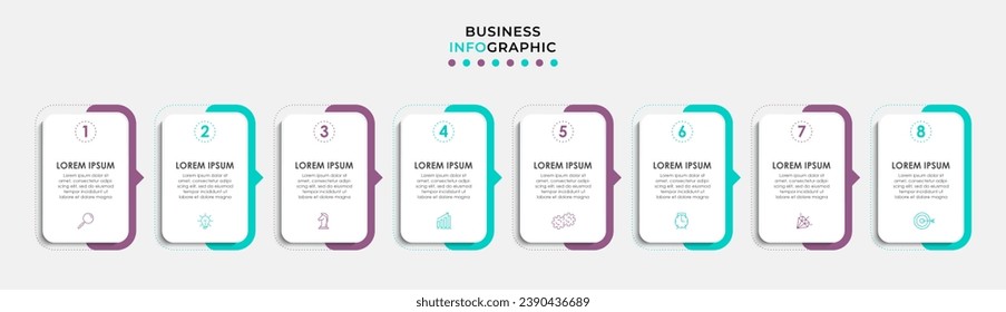 Plantilla de negocio de diseño de infografía vectorial con iconos y 8 opciones o pasos. diseño cuadrado o diagrama