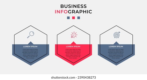 Plantilla de negocio de diseño de infografía vectorial con iconos y 3 opciones o pasos. Diseño cuadrado o diagrama