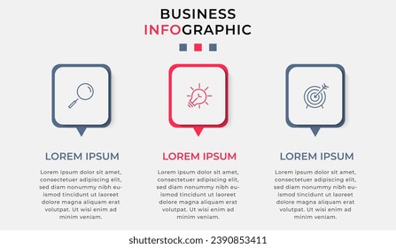 Plantilla de negocio de diseño de infografía vectorial con iconos y 3 opciones o pasos. diseño cuadrado o diagrama