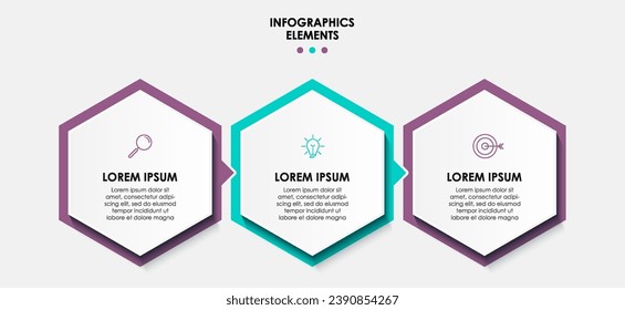 Geschäftsvorlage für Vektorgrafik-Design mit Symbolen und 3 Optionen oder Schritten, quadratisches Design oder Diagramm