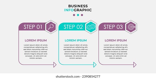 Vector Infographic design business template with icons and 3 options or steps, square design or diagram