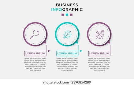 Geschäftsvorlage für Vektorgrafik-Design mit Symbolen und 3 Optionen oder Schritten, quadratisches Design oder Diagramm
