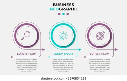 Geschäftsvorlage für Vektorgrafik-Design mit Symbolen und 3 Optionen oder Schritten, quadratisches Design oder Diagramm