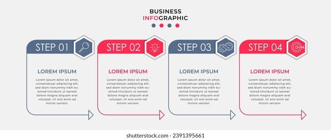 Vector Infografik Design Business Template mit Symbolen und 4 Optionen oder Schritten. quare Konstruktion oder Diagramm