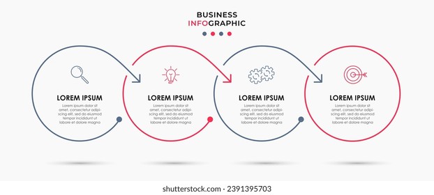 Plantilla de negocio de diseño de infografía vectorial con iconos y 4 opciones o pasos. Diseño cuadrado o diagrama