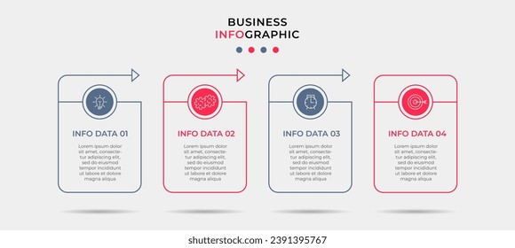 Plantilla de negocio de diseño de infografía vectorial con iconos y 4 opciones o pasos. Diseño cuadrado o diagrama