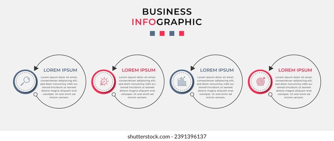 Plantilla de negocio de diseño de infografía vectorial con iconos y 4 opciones o pasos. diseño cuadrado o diagrama