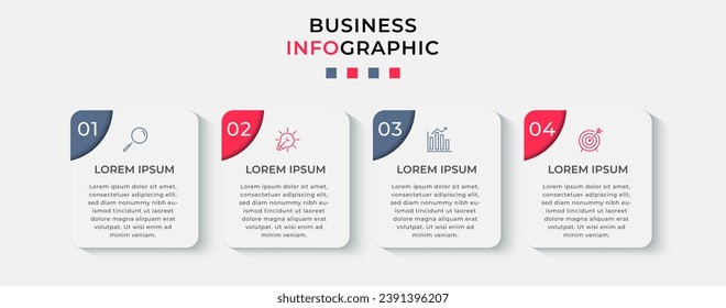 Plantilla de negocio de diseño de infografía vectorial con iconos y 4 opciones o pasos. diseño cuadrado o diagrama