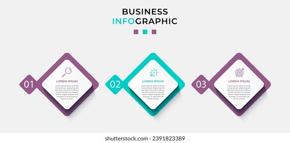 Vector Infographic design business template with icons and 3 options or steps. square design or diagram