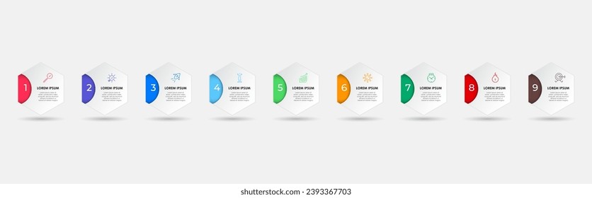 Vector Infographic design business template with icons and 9 options or steps. square design or diagram