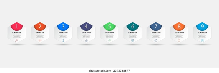 Vector Infographic design business template with icons and 9 options or steps. Can be used for process diagram, presentations, workflow layout, banner, flow chart, info graph