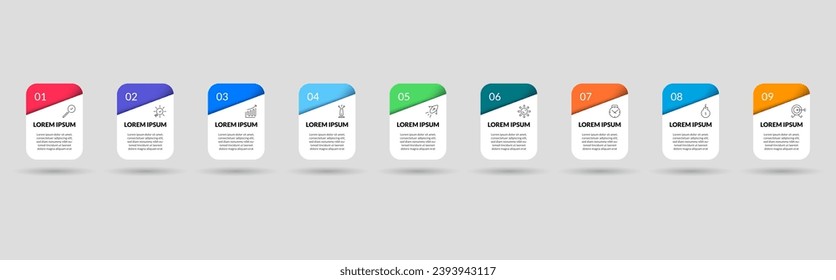 Vector Infographic design business template with icons and 9 options or steps. square design or diagram