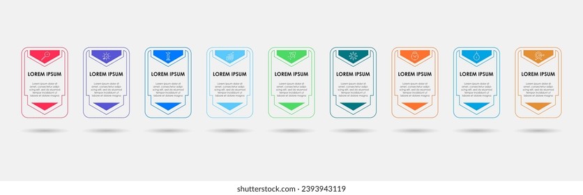 Vector Infographic design business template with icons and 9 options or steps. square design or diagram