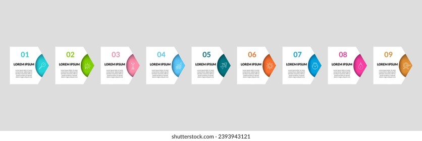 Vector Infographic design business template with icons and 9 options or steps. square design or diagram