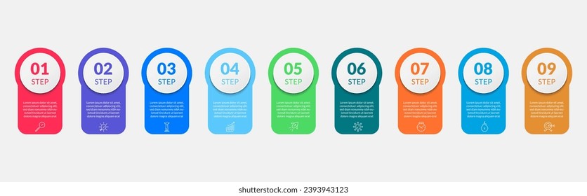 Vector Infographic design business template with icons and 9 options or steps. square design or diagram