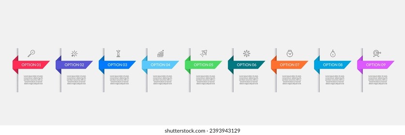 Vector Infographic design business template with icons and 9 options or steps. square design or diagram